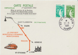 TGV MP 15 . 2 Entiers Postaux . Saint-Florentin Et Paris .CPM . 27 09 1989 . Mise En Service Saint-Florentin à Lyon . - Standard Postcards & Stamped On Demand (before 1995)