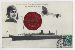 FRANCE CARTE AVIATEUR LEBLANC SUR SON BLERIOT LE HAVRE 1910 + SCEAU PRIVE GRAND MEETING LE HAVRE TROUVILLE DEAUVILLE - Premiers Vols