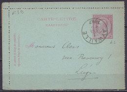 EP Carte-lettre 10c Rouge (N°46) Càd AYWAILLE /1 DECE 1887 Pour LIEGE (au Dos: Càd Arrivée LIEGE) - Cartas-Letras