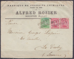 L. "Fabrique De Produits Chimiques Alfred Rosier" Affr. Paire N°138 + N°137 Annul. Fortune "MOUSTIER / (HAINAUT)" Pour L - 1915-1920 Albert I