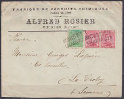 L. "Fabrique De Produits Chimiques Alfred Rosier" Affr. Paire N°138 + N°137 Annul. Fortune "MOUSTIER / (HAINAUT)" Pour L - 1915-1920 Albert I.