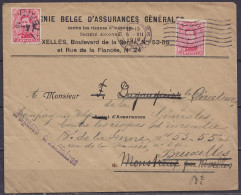 L. Compagnie D'assurance Affr. N°138 Flam. BRUXELLES /5.XII.1918 Pour MONSTREUX - Réaffranchie N°138 Oblit. Fortune NIVE - 1915-1920 Alberto I