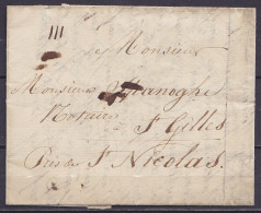 L. Datée 7 Avril 1826 De ST-GILLIS Pour ST-GILLES Près De ST-NICOLAS - Port "III" - 1815-1830 (Période Hollandaise)