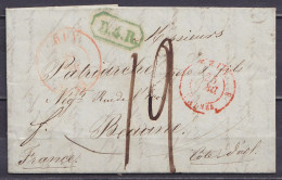 L. Càd HUY /23 DEC 1845 Pour BEAUNE Bourgogne - Griffe [B.3.R.] - Càd "BELG. A VALnes 3" - Port "12" (au Dos: Càd Arrivé - 1830-1849 (Belgica Independiente)