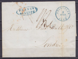 L. Càd BRUXELLES /3 AOUT 1842 Pour LONDRES - Marque Ovale "FRANCO / OSTENDE" (au Dos: Càd Arrivée LONDON) - 1830-1849 (Belgique Indépendante)