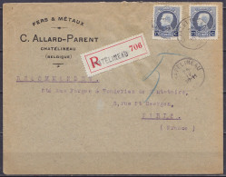 L. "Fers & Métaux Allard-Parent" Recommandée Affr. 2x N°213 Càd CHATELINEAU /25 IV 1928 Pour PARIS - 1921-1925 Piccolo Montenez