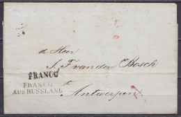 L. Datée 22 Juillet 1843 De SAINT-PETERSBOURG Pour ANTWERPEN - Griffes "FRANCO" & "FRANCO AUS RUSSLAND" (au Dos: Port "2 - 1830-1849 (Belgica Independiente)