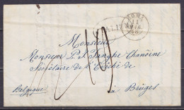L. Datée 11 Mars 1848 De ROME Càd ROMA /11 MAR. 1848 Pour BRUGES - Marque Ovale "ITALIEN" - Ports "19" & "12" (au Dos: C - 1830-1849 (Belgica Independiente)