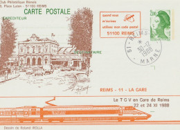 TGV MP 34 . Entier Postal . TGV . Club Philatélique Rémois . 15 01 1989 . Dessin De Roland Irolla . Reims . - Cartes Postales Types Et TSC (avant 1995)