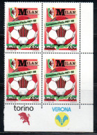 ITALIA REPUBBLICA ITALY REPUBLIC 1988 LO SCUDETTO AL MILAN CAMPIONE DI CALCIO QUARTINA ANGOLO DI FOGLIO BLOCK MNH - 1981-90:  Nuovi