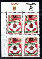 ITALIA REPUBBLICA ITALY REPUBLIC 1988 LO SCUDETTO AL MILAN CAMPIONE DI CALCIO QUARTINA ANGOLO DI FOGLIO BLOCK MNH - 1981-90: Mint/hinged