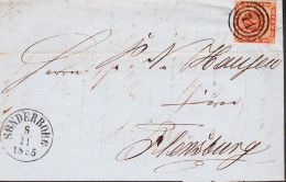 1854. DANMARK 4 Skilling On Fine Small Envelope To Flensburg Cancelled With Nummeral Cancel 71 And SØNDERB... - JF543823 - Schleswig-Holstein