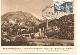 France Carte Maximun Lourdes 1954 Cachet Au Dos  Timbre Blason - 1950-1959