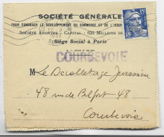 FRANCE GANDON 15FR BLEU  PERFORE S.G. PERFIN LETTRE SOCIETE GENERALE COURBEVOIE 1952 - Brieven En Documenten