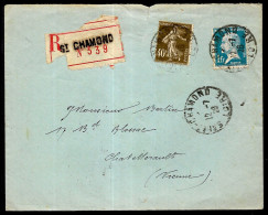 Lettre Recommandée Avec Timbre PASTEUR N° 179 YT + Semeuse 239 YT (déposée à St Saint-Chamond) - 1922-26 Pasteur