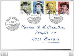 35 - 78 - Enveloppe Avec Série Portrait Et Cachet Illustré De Bevaix 1990 - - Marcophilie