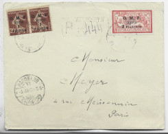 SYRIE OMF MERSON SEMEUSE LETTRE COVER BEYROUTH 5.2.1922 LEBANON + SP 615 REG MALGACHE TO FRANCE - Storia Postale