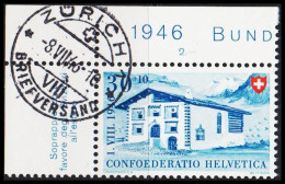 1946. HELVETIA - SCHWEIZ. PRO PATRIA 30+10 C With UPPER LEFT CORNER Margin. Beautifully Cancelled ZÜRICH 8... - JF543976 - Used Stamps