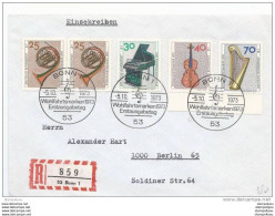 78 - 50 - Enveloppe Allemande Recommandée Avec Série Instruments De Musique Et Oblit Spéciale De Bonn 1973" - Music