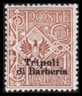 1909. TRIPOLI. Tripoli Di Barberia Overprint On CENT 1, Hinged.  (Michel 1) - JF544024 - Tripolitania