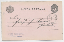 ROMANIA ENTIER 5C CARTA POSTALA BOTOSANI  1886 TO GALATZ - Covers & Documents