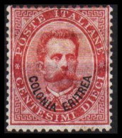 1893. ERITREA. POSTE ITALIANA COLONIA ERITREA Overprint On 10 (DIECI) C. Umberto I No Gum.  (Michel 4) - JF544044 - Erythrée