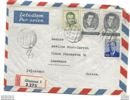226 - 78 - Enveloppe Recommandée Envoyée De Olomouc En Suisse 1953 - Storia Postale