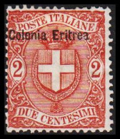 1897-1899. ERITREA. POSTE ITALIANA Colonia Eriterea Overprint On 2 C. Hinged.  (Michel 13) - JF544064 - Erythrée