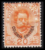 1895-1898. ERITREA. POSTE ITALIANA COLONIA ERITREA Overprint On 20 C. Umberto I. Hinged. (Michel 16) - JF544072 - Erythrée