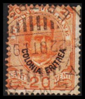 1895-1898. ERITREA. POSTE ITALIANA COLONIA ERITREA Overprint On 20 C. Umberto I. Fine Cancelle... (Michel 16) - JF544074 - Eritrea