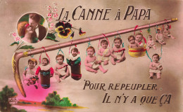 FANTAISIES - La Canne à Papa - Pour Repeupler Il N'y A Que ça - Colorisé - Carte Postale Ancienne - Bebes
