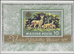 Ungarn: Block Welt-Jagdausstellung & Rehe & Budapest 1971, ** Postfrisch  - Gibier