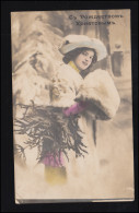 Mode-AK Weihnachten Frau In Pelzmantel Mit Muff, ST. PETERSBURG 24.12.1914 - Mode