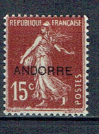 N° 9 Semeuse 15 C. Brun Andorre Charnière Voir Scan - Unused Stamps