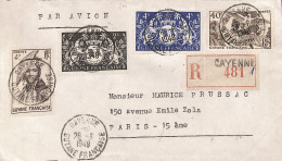 Lettre Recommandée Avion Pour Paris 1949 Affranchissement 50 F. Cayenne - Lettres & Documents