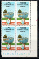 ITALIA REPUBBLICA ITALY 1987 CAMPIONATO ITALIANO DI CALCIO LO SCUDETTO AL NAPOLI CAMPIONE QUARTINA ANGOLO DI FOGLIO MNH - 1981-90: Nieuw/plakker