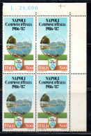 ITALIA REPUBBLICA ITALY 1987 CAMPIONATO ITALIANO DI CALCIO LO SCUDETTO AL NAPOLI CAMPIONE QUARTINA ANGOLO DI FOGLIO MNH - 1981-90: Nieuw/plakker