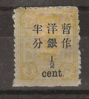 1897 CHINA DOWAGER 1/2c ON 3ca LARGE FIGURES NARROW SPACING H MINT  CHAN 74-$30 - Nuovi