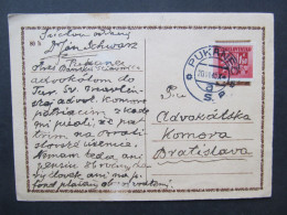 GANZSACHE Pukanec - Bratislava 20.7.1945  //// P2106 - Brieven En Documenten