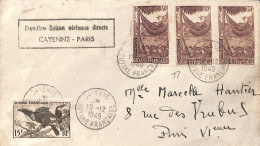 Lettre Avion Pour Paris 1949 Affranchissement 16,50 F Cachet Souvenir Cayenne - Lettres & Documents