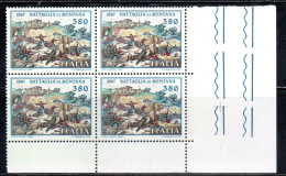 ITALIA REPUBBLICA ITALY REPUBLIC 1987 LA BATTAGLIA DI MENTANA BATTLE LIRE 380 QUARTINA ANGOLO DI FOGLIO MNH - 1981-90: Nieuw/plakker