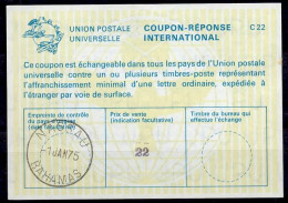 BAHAMAS La22B  Violet  22  International Reply Coupon Reponse Antwortschein IAS IRC O NASSAU 01.01.75 First Day Of Issue - Bahamas (1973-...)