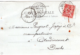 Carte Postale Commerciale De Valentigney Pour Audincourt - Peugeot Frères Le 25 Juin 1903 - Valentigney