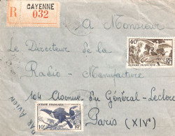 Enveloppe Recommandée Avion Pour Paris 1950 Affranchissement 50 F Oblitération De Cayenne - Lettres & Documents