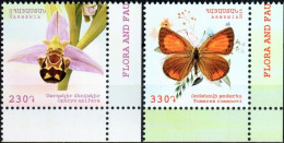 Armenia 2020 "Flora And Fauna Of Armenia. Butterfly "Romanoff's Hairstreak"& "Bee Orchid" 2v Quality:100% - Armenia