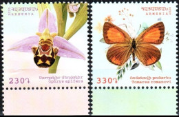 Armenia 2020 "Flora And Fauna Of Armenia. Butterfly "Romanoff's Hairstreak"& "Bee Orchid" 2v Quality:100% - Armenia