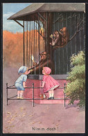 Künstler-AK Elly Frank: Kinderpaar Vor Dem Affenkäfig  - Frank, Elly