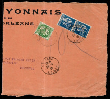 1935 Fragment Lettre En-tête CREDIT LYONNAIS 45 Orléans, Timbre Envers Perforé Paire Type PAIX N° 288 YT + Type Blanc - Lettres & Documents