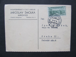 KARTE Mirovice České Budějovice - Protivín 1934 Praha Šmolka  Bahnpost Zugstempel  //// P2052 - Lettres & Documents