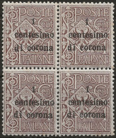 TRTT1NQB,1919 Terre Redente - Trento E Trieste, Sassone Nr. 1, Quartina Nuova Senza Linguella **/ Centratura Discreta - Trente & Trieste